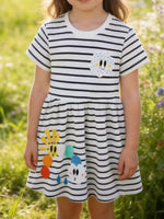Children's Cute Appliques Striped Round Neck Dress