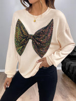 Sequined Bow Round Neck Sweatshirt