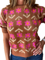 Floral Pattern Short Sleeve Sweater