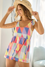 BiBi Multi Color Block Brushed Tied Ribbon Shoulder Top