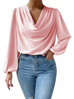 Full Size Cowl Neck Balloon Sleeve Blouse Plus Size