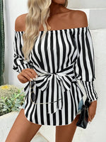 Striped Off-Shoulder Long Sleeve Blouse