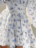 Lace Detail V-Neck Balloon Sleeve Dress