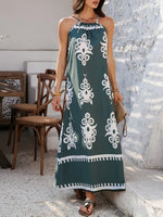 Devine Grecian Neck Printed Maxi Dress