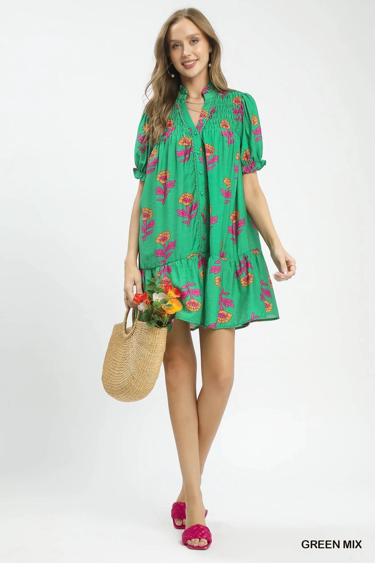 Umgee Floral Print Babydoll Dress
