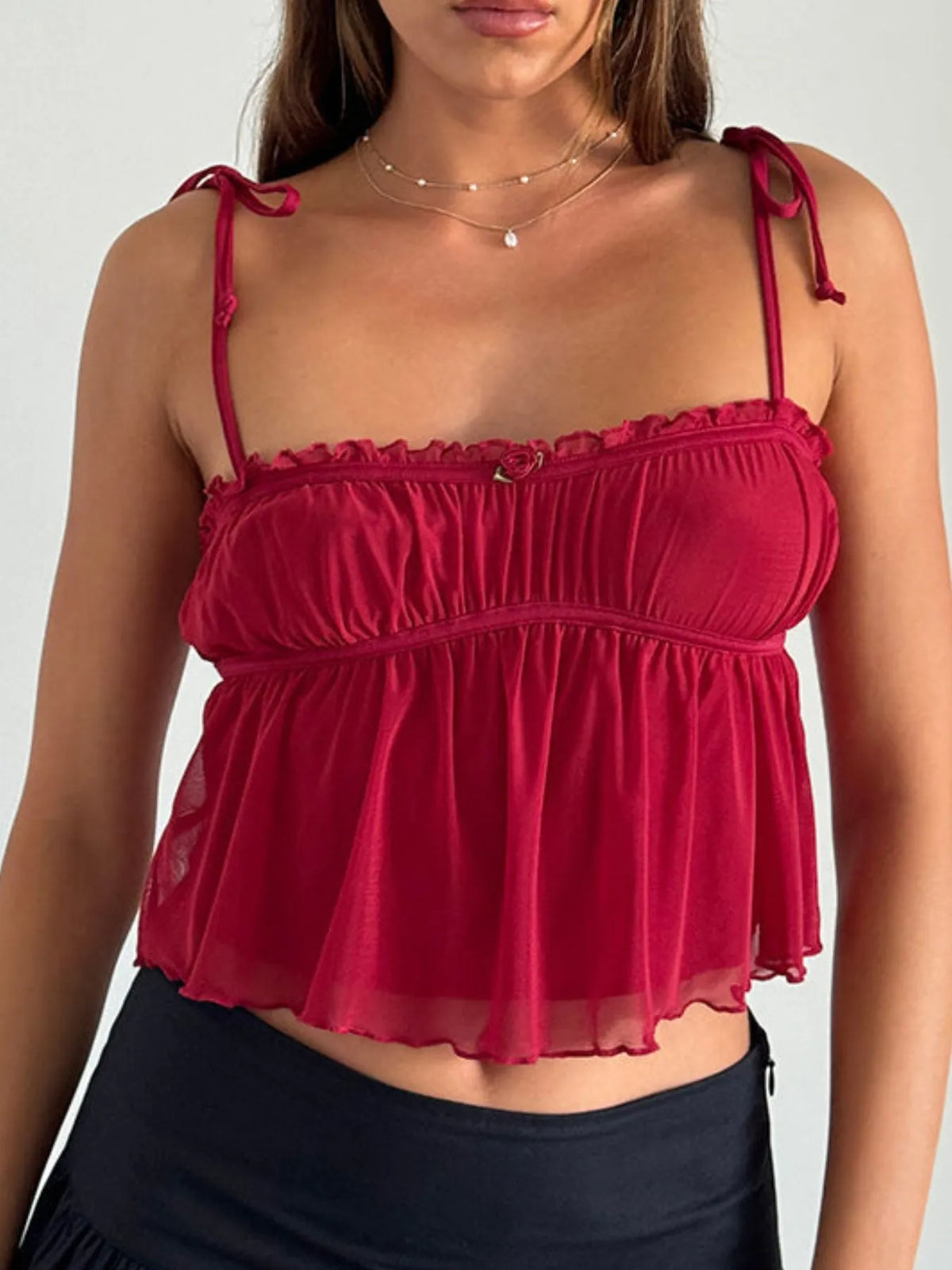 Contrast Trim Tie Straps Cami