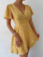 Floral Flutter Sleeve Wrap Mini Dress
