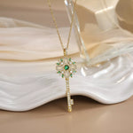 18K Gold-Plated Zircon Key Pendant Necklace