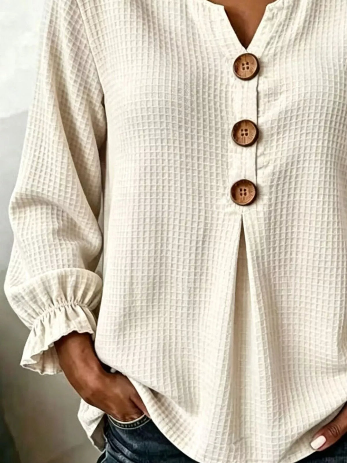 Waffle Knit Long Sleeve Top