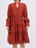 Ruffle Lace Trim Long Sleeve Dress