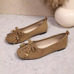 Suede Fringe Slip-Ons