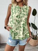 Printed Sleeveless Ruffle Peplum Blouse