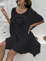 Crochet Trim Ruffled Hem Cover-Up Dress