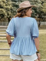 Plus Size Swiss Dot Tie Neck Short Sleeve Blouse