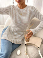 Slit Striped Long Sleeve Casual T-Shirt