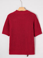 Plaid Lace Up Detail Christmas Holiday Puff Short Sleeve Sweater