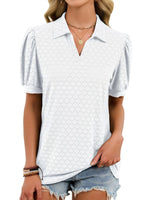Eyelet Johnny Collar Puff Sleeve Top