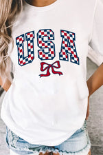 Checkered USA Graphic Round Neck Tee
