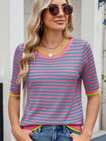 Striped Casual T-Shirt with Contrast Trim