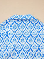 Western Print Zipped Collar Short Sleeve Summer Blouse Top