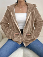 Drawstring Fleece Zip-Up Outerwear