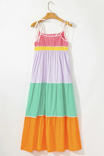 Color Block Flowy Tiered Maxi Dress with Pockets