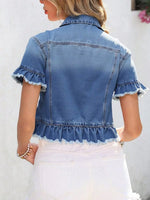 Ruffle Hem Short Sleeve Denim Jacket