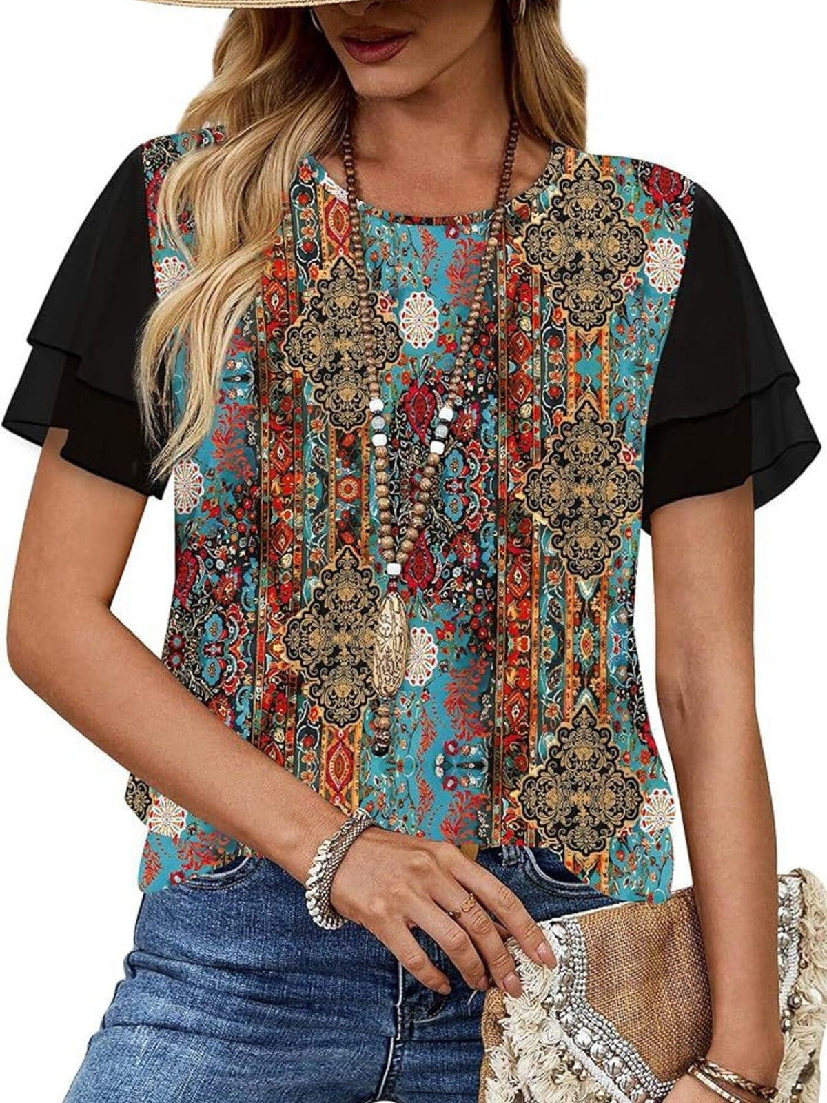 Layered Short Sleeve Round Neck T-Shirt