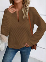 Textured Notched Raglan Sleeve Sweatshirt