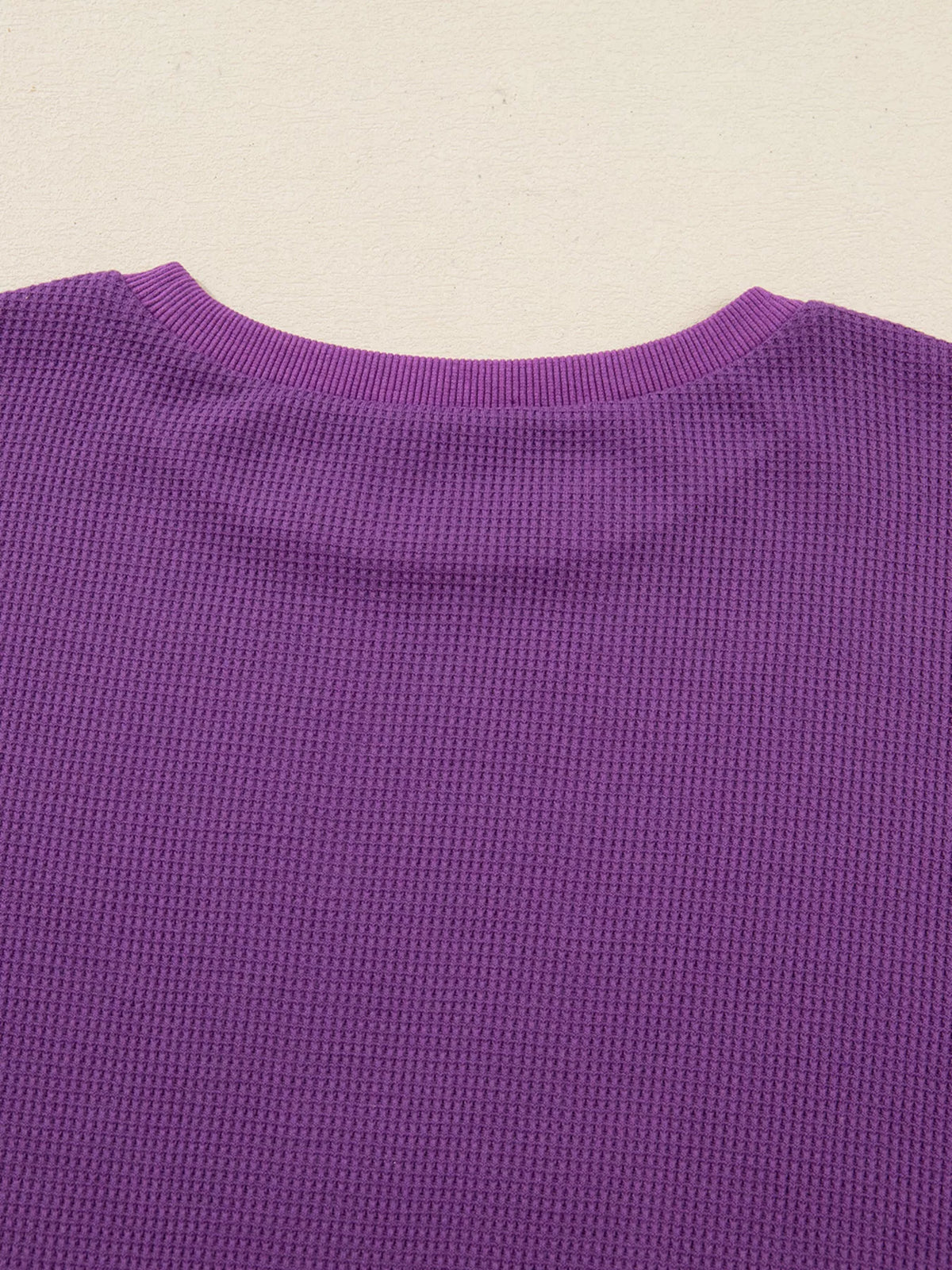 Solid Color Raw Seam Patchwork Ribbed Drop Shoulder Sweatshirt