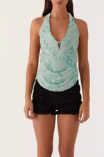 Bead Embellished Halter Neck Tank