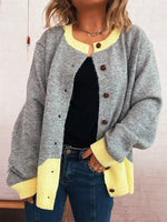 Button-Front Contrast Trim Cardigan