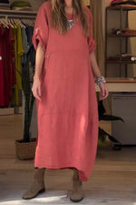 Full Size Relaxed Fit Short Sleeves Dress Plus Size