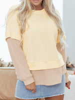 2 in 1 Faux Two Piece Patchwork Round Neck Sweatshirt