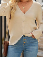 Ribbed Knit Button Front V Neck Cardigan
