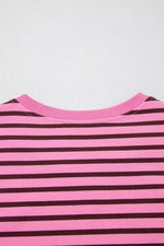 Stripe V Neck Drop Shoulder Long Sleeve Top