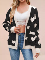 Heart Pattern V-Neck Button-Down Knit Cardigan