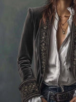 Embroidered Velvet Long Sleeve Outerwear
