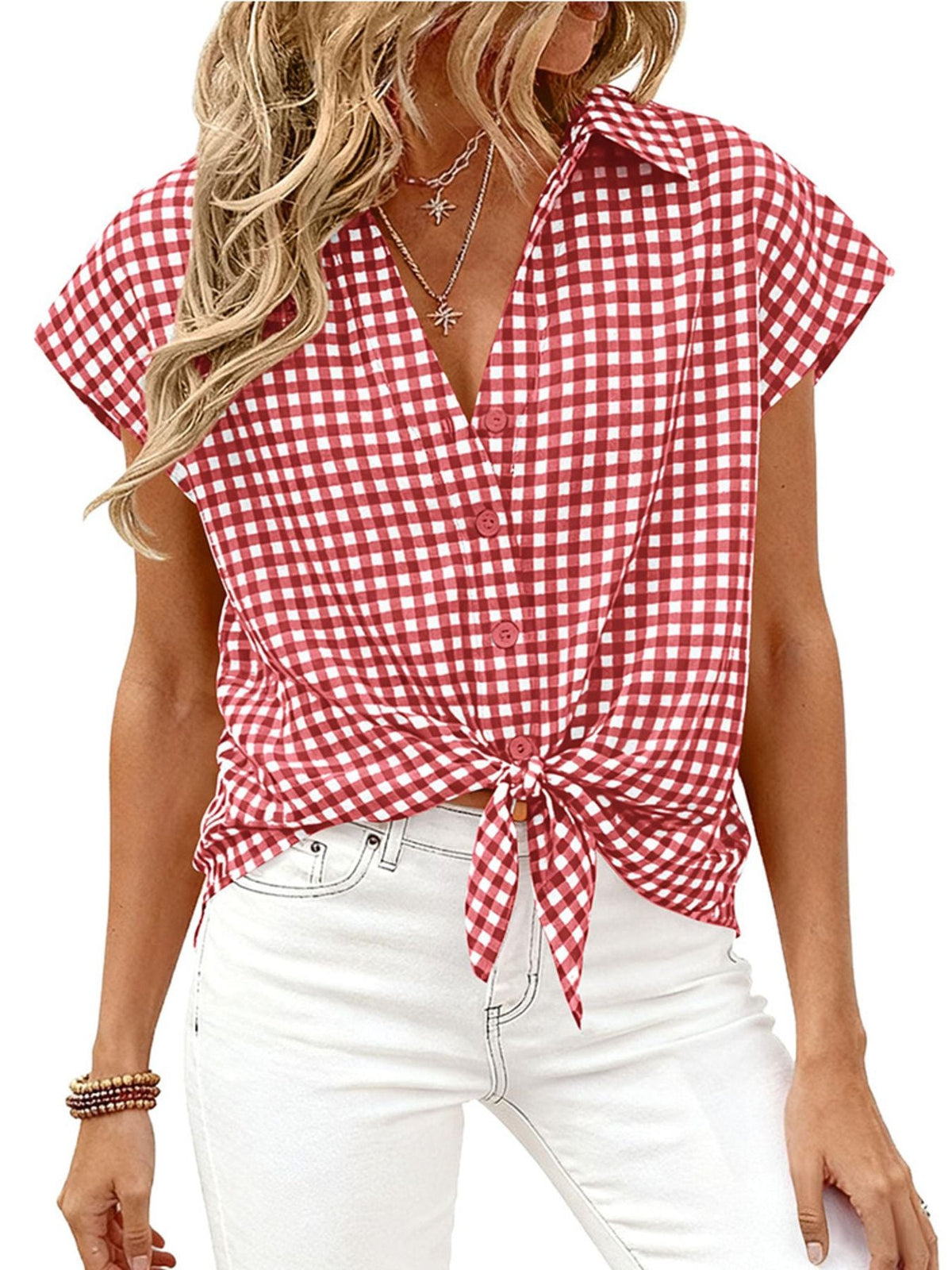 Gingham Print Button-Down Shirt
