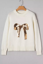 Sequin Bow Embellished Pullover Sweater