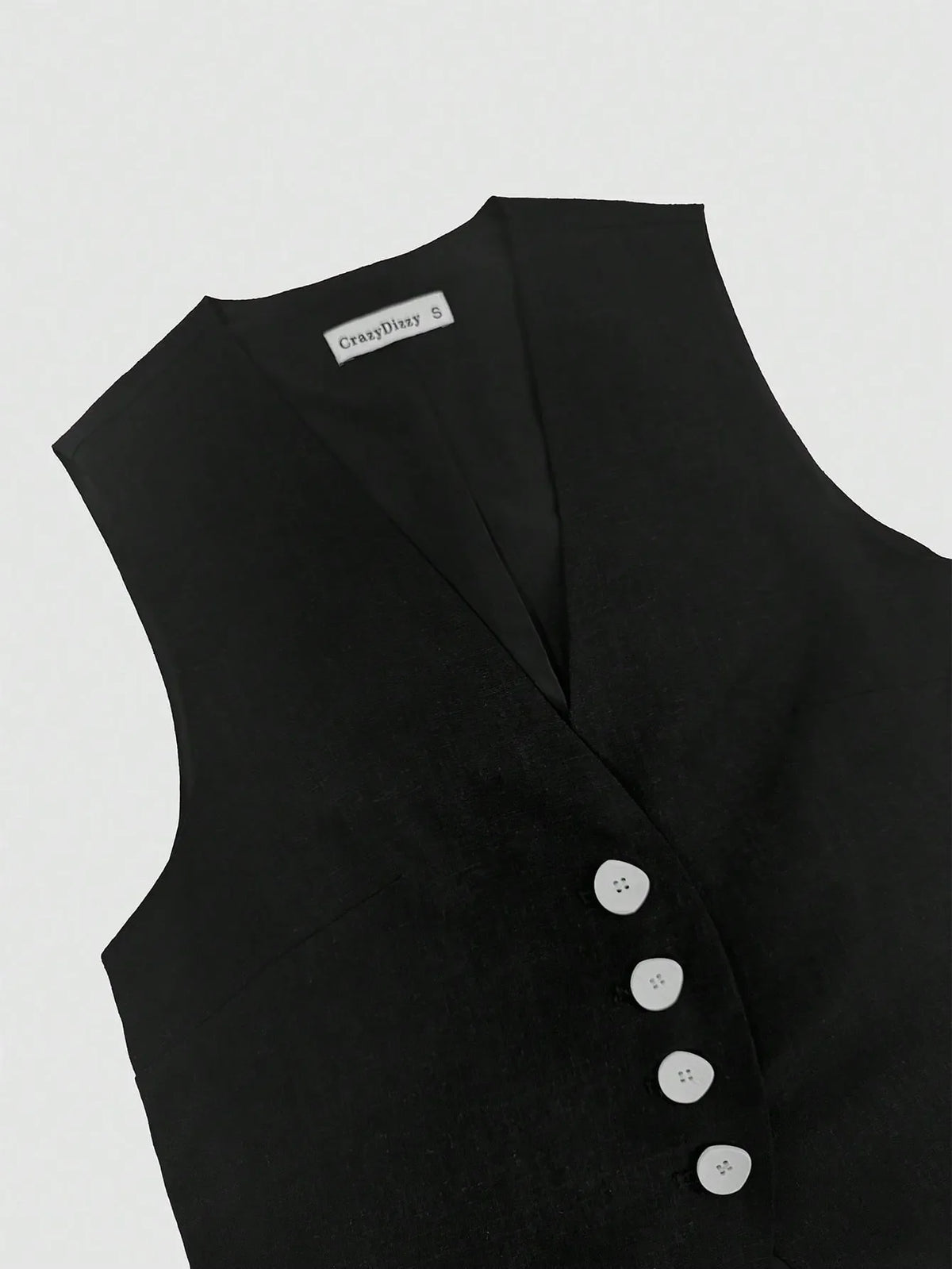 V-Neck Button Detail Vest and Skirt Two-Piece Set