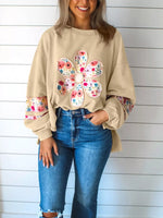 Plus Size Floral Applique Drop Shoulder Sweatshirt