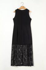 Sleeveless Sheer Floral Lace Patchwork Maxi Dress