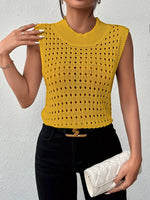 Hollow Out Round Neck Knit Tank