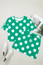 Polka Dot Print Cropped Tee Bodycon Skort 2pcs Set