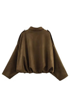Collared Neck Dropped Shoulder Jacket