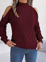 Cable Knit Cold Shoulder Turtleneck Sweater