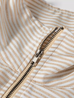 Quarter Zip Striped Patchwork Drop Shoulder Loose Long Sleeve Top