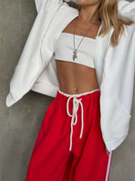 Side Stripes High-Waisted Wide-Leg Sweatpants