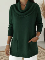 Full Size Cowl Neck Long Sleeve Sweater with Pockes Plus Size